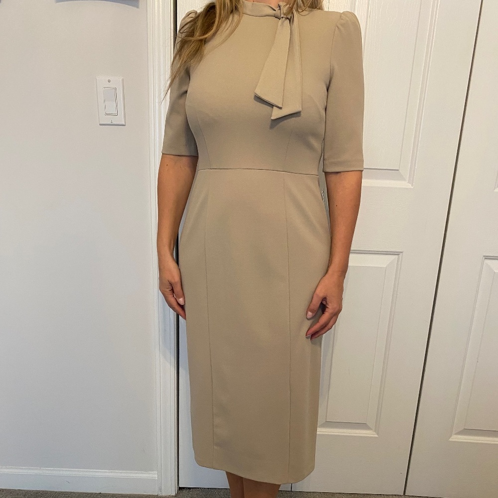 Donna Morgan high neck mock tie dress